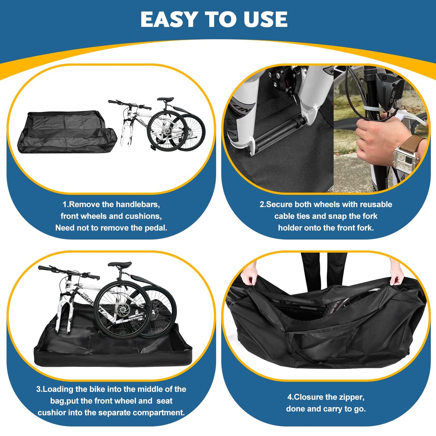 Folding Bike Travel Bag,Heavy Duty 840D Transport Bicycle Storage Carry Bag with Strong Webbing for 26-29 in Mountain 700C Road Bike MTB,Portable Folding Cycling Bags Waterproof for Airplane Shipping