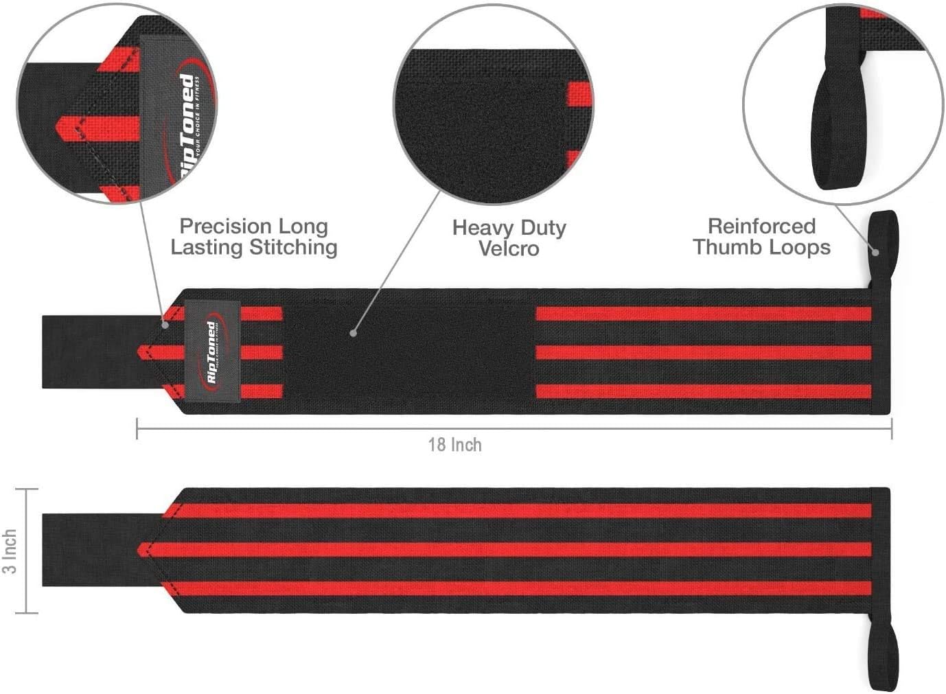 Rip Toned Lifting Straps + Wrist Wraps Bundle (1 Pair of Each) 18" or 13" Wraps for Weightlifting, Xfit, Workout, Gym, Powerlifting, Bodybuilding, Strength Training - Men & Women