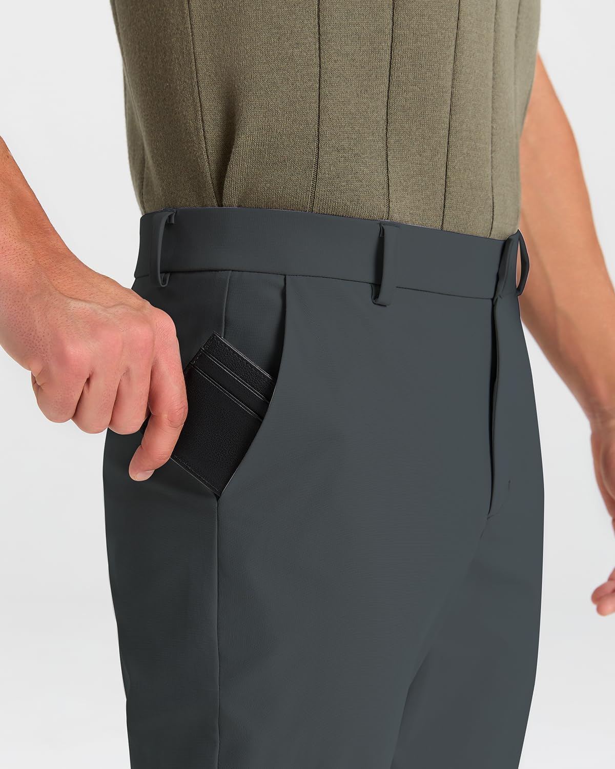 SNOWTEN Mens Work Pants, Business Casual Pants for Men, Stretch Golf Pants 30" Quick Dry Lightweight with Pockets Darkgrey 33w × 30L