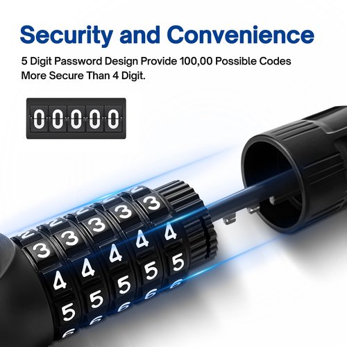 TAEGIQI Upgrade Bike Lock,Bike Chain Lock with 2 Ways to Unlock,5 Digit Resettable Combination and 2 Keys,Heavy Duty Anti-Theft 3.2 Feet,High Security Bicycle Locks for Ebike,Escooter,Gate,Door