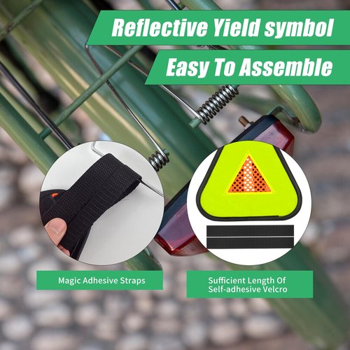 DLUGOPIS 3 Pack Reflective Yield Symbol 7 * 7inch Reflective Safety Triangle Bike Reflective Triangle Sign High Visibility Safety Flag with Magic Adhesive Strap for Safety at Night Bike Recumbent