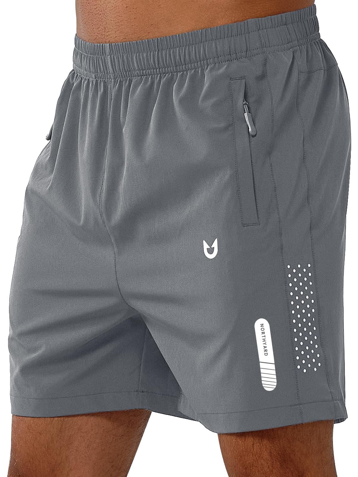 NORTHYARD Men's Athletic Running Shorts Gym Workout 7"/9"/5" Quick Dry Lightweight Sports Basketball Tennis 3 Zipper Pockets SMOKEGREY-5inch M