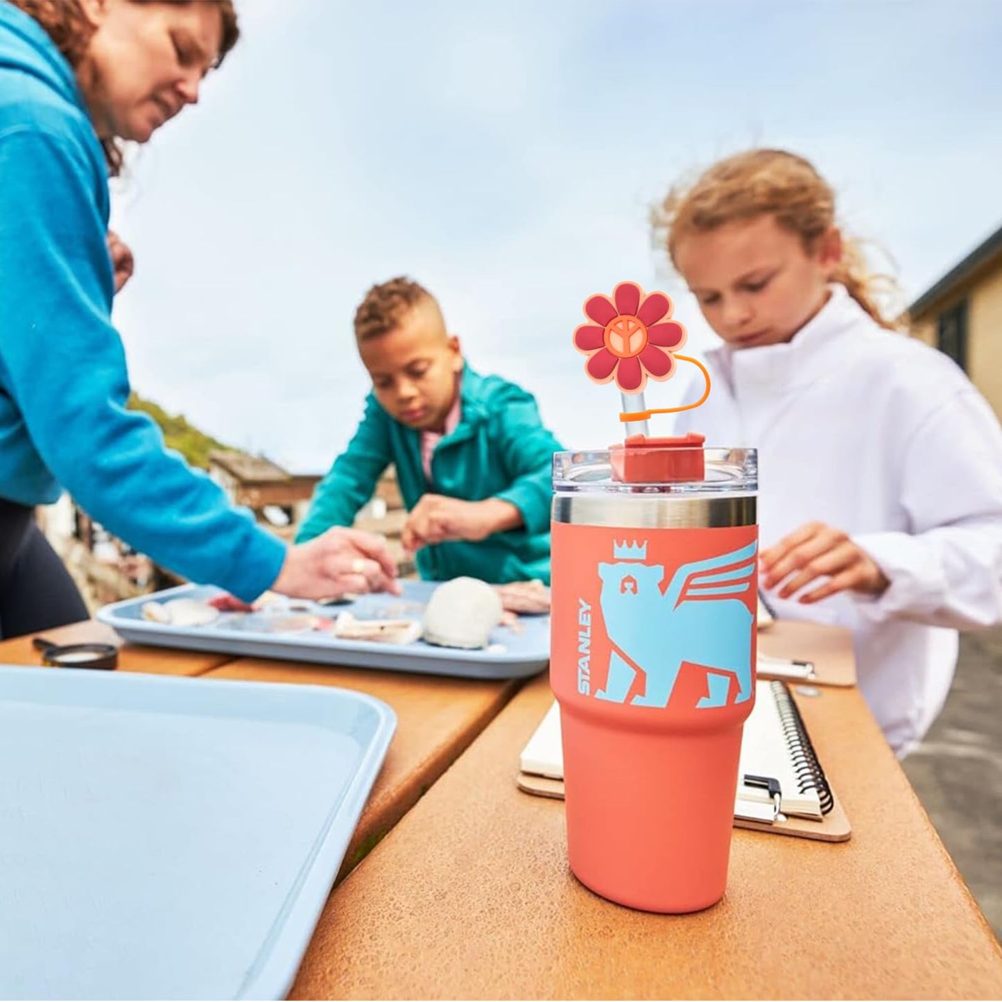 Amreich Boho Straw Cover for Stanley Cup - 4PCs Orange Stanley Cup Accessories, Groovy Hippie Design 60s 70s Party Straw Favors