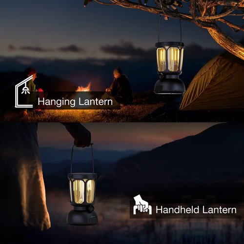Raynic 6000 LED Camping Lantern, 650LM Hand Crank Solar Battery Powered Rechargeable Lantern