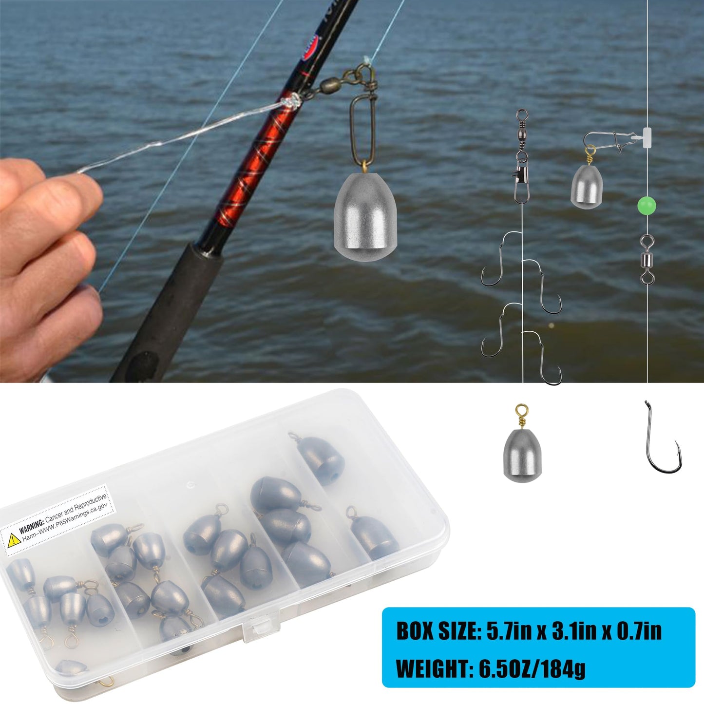 Fishing Weight Sinker,21pcs/50pcs Iron Weights Kit Assorted Size Bass Casting Sinker with Ring Water Drop Weight for Freshwater Saltwater Fishing (21pcs (5 Size))