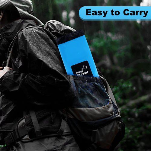 B013 Collapsible Bucket with Handle - Foldable Water Bucket for Easy Storage | Durable & Portable Folding Bucket for Camping, Hiking (Blue)