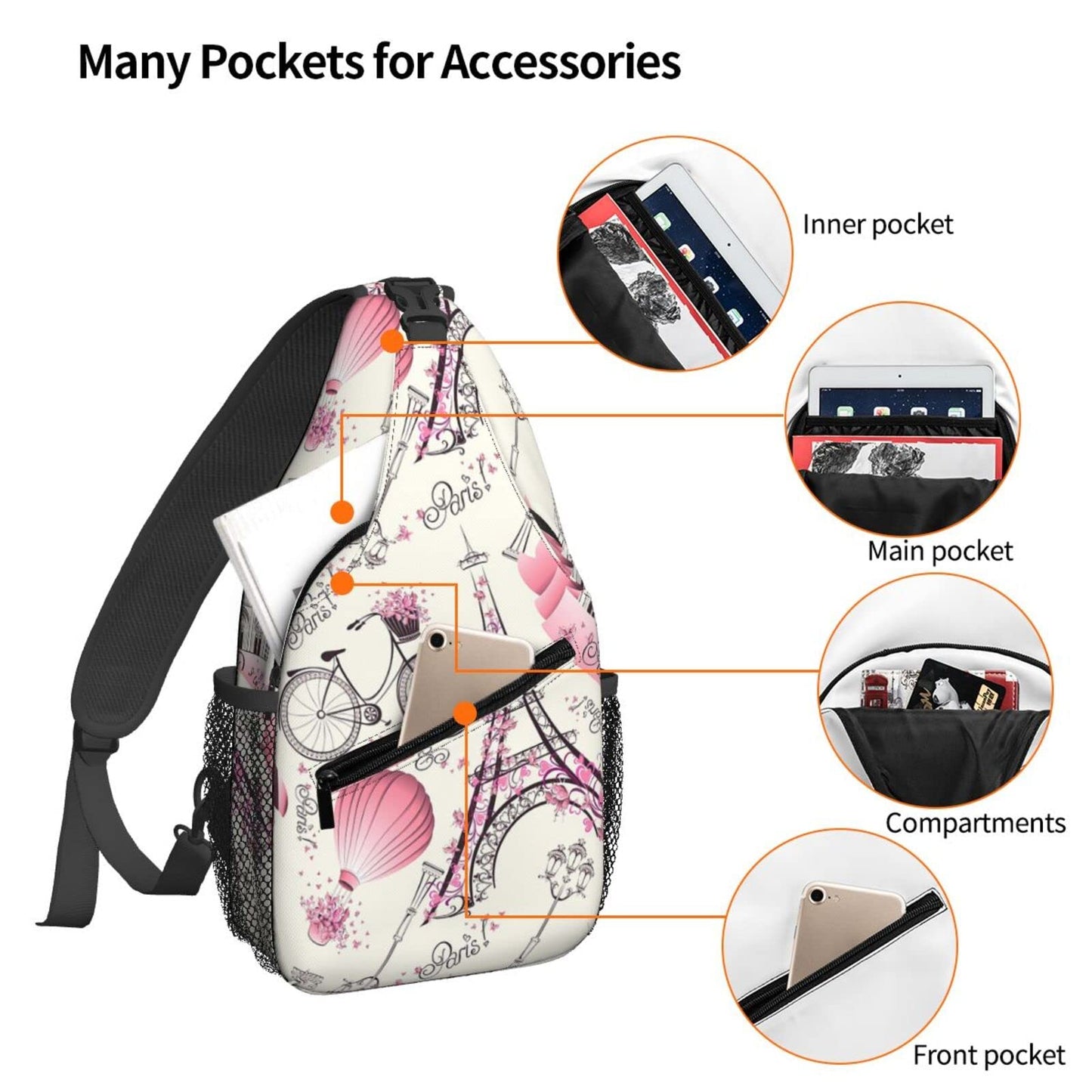 NiuKom Paris Eiffel Tower Sling Backpack Crossbody Sling Bag for Women Men Shoulder Bag Travel Hiking Daypack