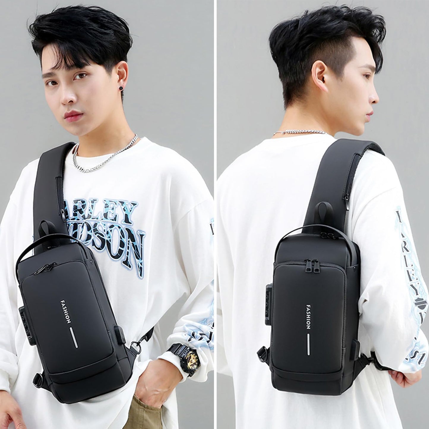 ISDULA Sling Bag for Men Anti-Theft USB Crossbody Bags Waterproof Chest Daypack Waterproof Shoulder Backpack (Black)