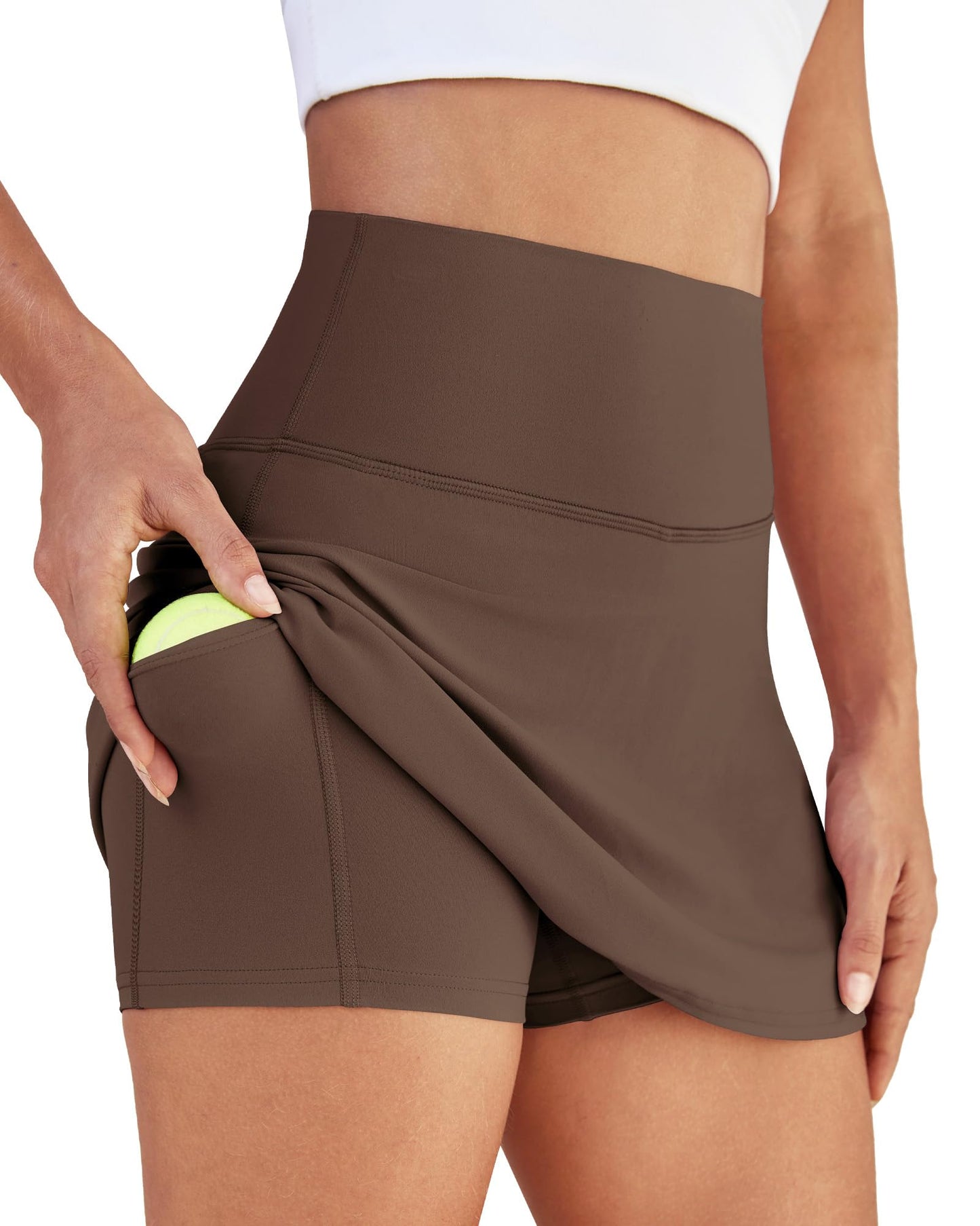 DLOODA Womens Skort Tennis Skirt with Pocket Shorts Mini Golf Skirts High Waisted Athletic Skorts Summer Workout Brown