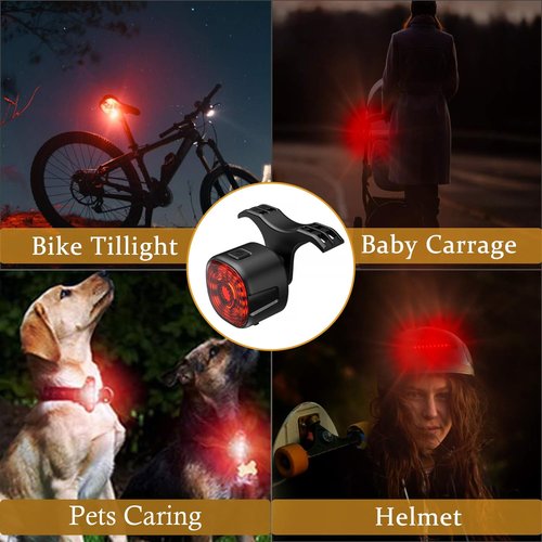 Smart Sensing Bike Taillight, Bicycle Brake Sensing Rear Light, USB Rechargeable IP66 Waterproof, 6 Modes Bright Red LED, Suitable for MTB, Jogging, Kids, Backpacks, and Seniors