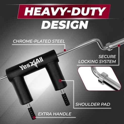 Yes4All Anti-Slip Squat Bar Attachment 1000LB Capacity/Fitness Squat Olympic Bar, Comfortable Neck Pad and Shoulder Pads, Comfortable Handle for Effective Weights Strength Training & Bodybuilding