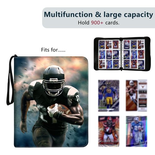 Card Binder Fits 900 Cards With 50 Removable Sleeves, Trading Card Albums for Sports, Basketball, Baseball, Football (Football-R-L)