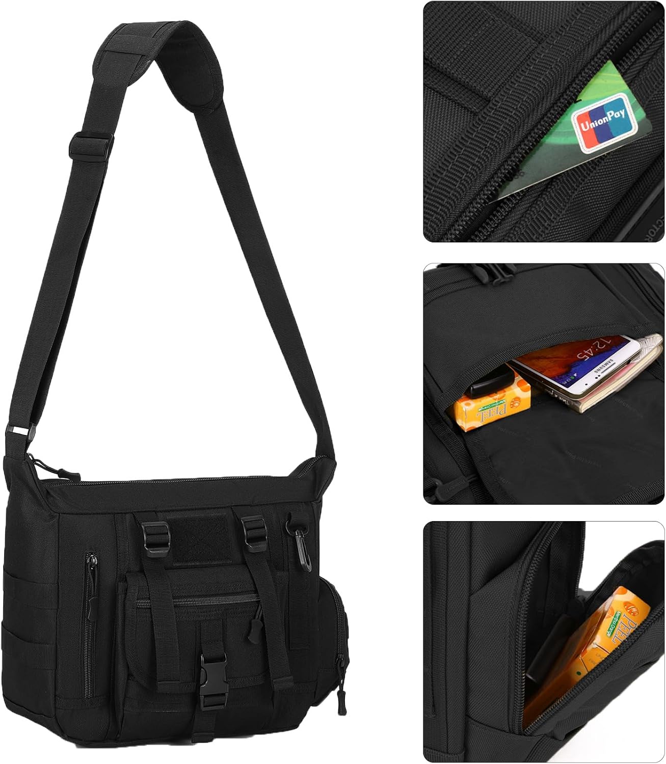 ArcEnCiel Tactical Messenger Bag Men MOLLE Sling Shoulder Pack with Patch