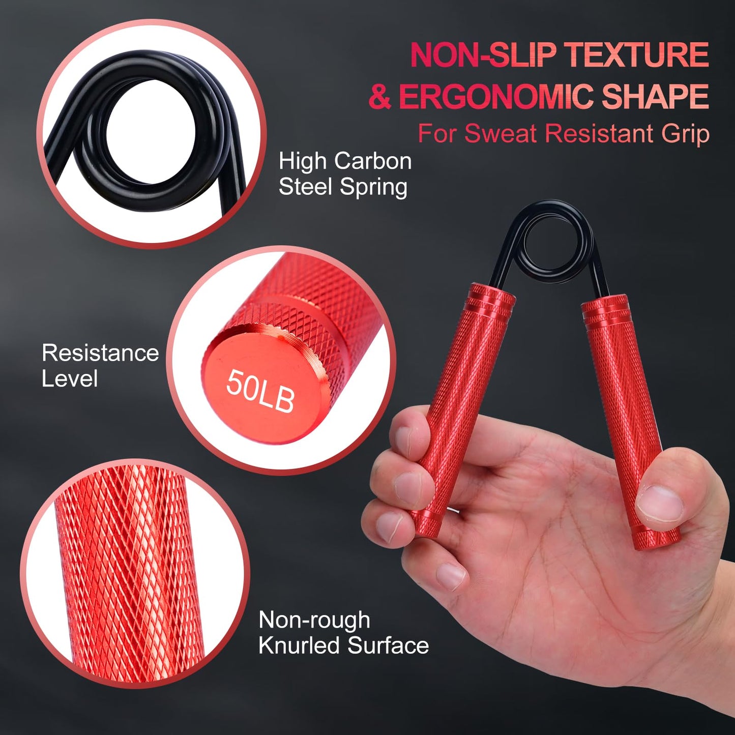 COVVY Metal Hand Grip Strengthener Set (50, 100, 150lbs), Grip Strength Trainer, Crushing Pinching Grip Trainer, Forearm Exerciser, Gripper Fitness Equipment with Sponge Pads and Carry Bag (Red)