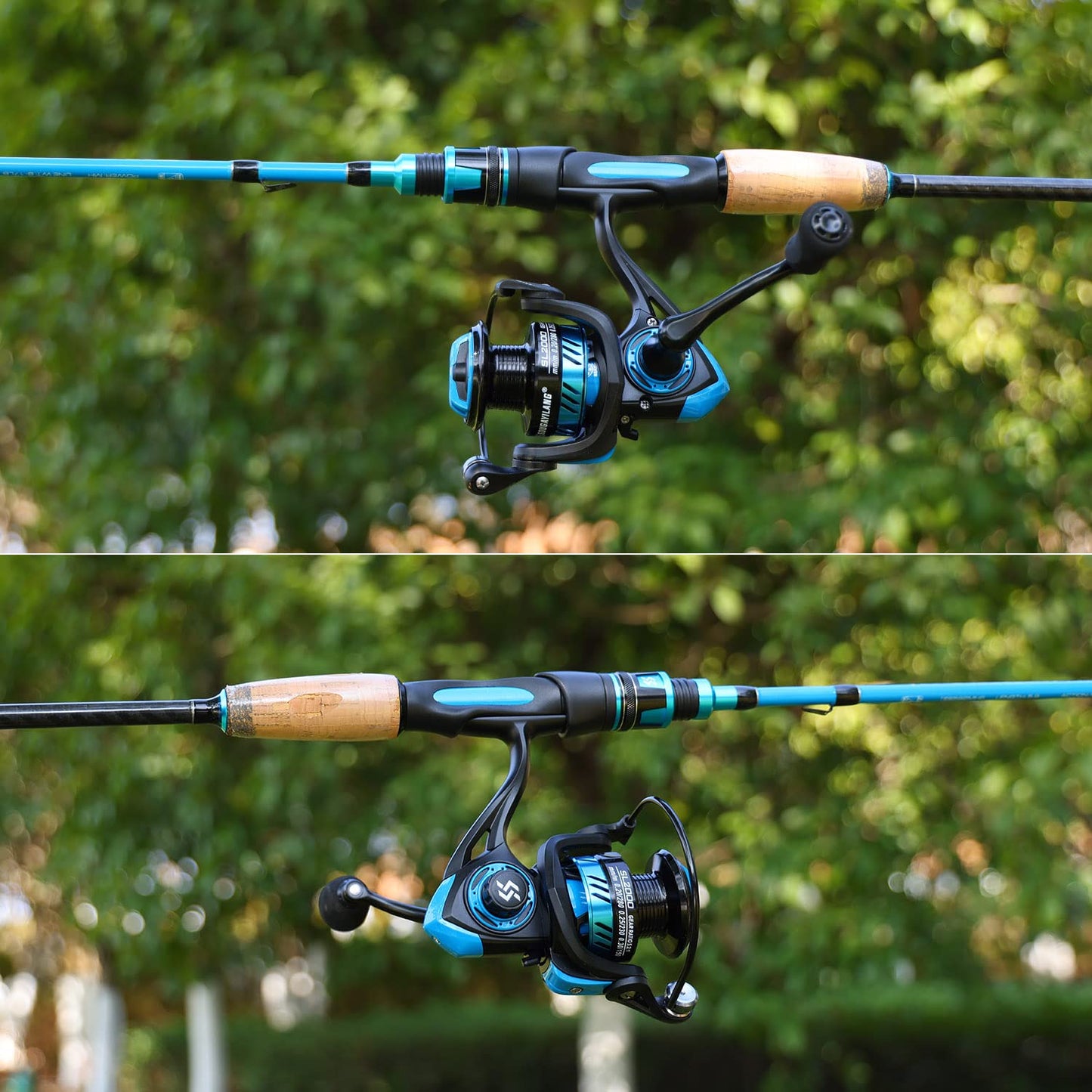 Sougayilang Fishing Pole, 30-Ton Carbon Fiber Fishing Rod and Reel Combo, 2 Pcs Blanks Spinning Reel Combos-Blue-5.9ft and 2000 Spinning Reel