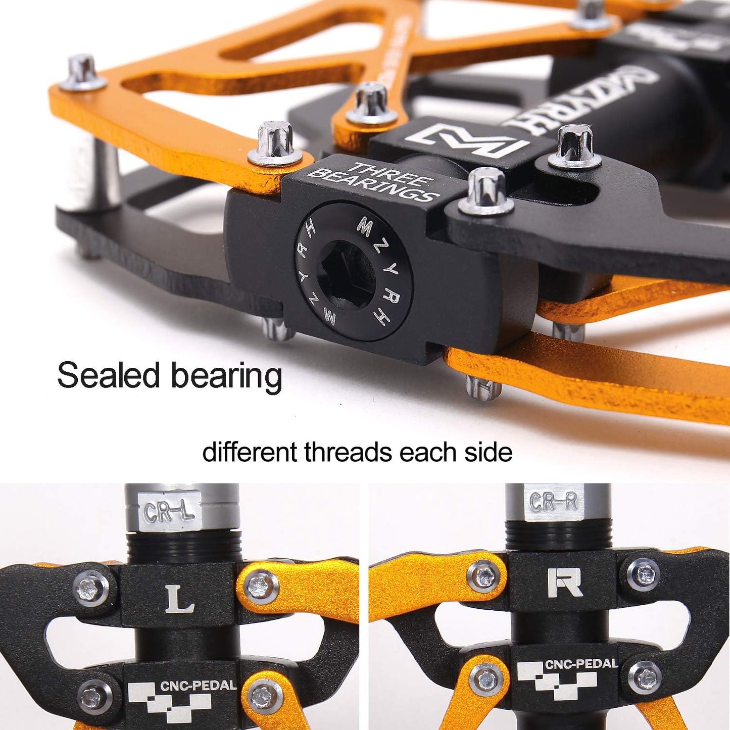Mountain Bike Pedals, Ultra Strong Colorful CNC Machined 9/16" Cycling Sealed 3 Bearing Pedals