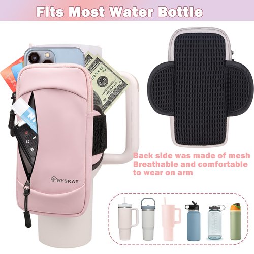 HEYSKAY 2 in 1 Upgrade Water Bottle Pouch-Tumbler Holder Carrier for Stanley Quencher 30oz 40oz Tumbler and Water Resistant Bag for Cell Phone Tumbler Pouches for Stanley Cup