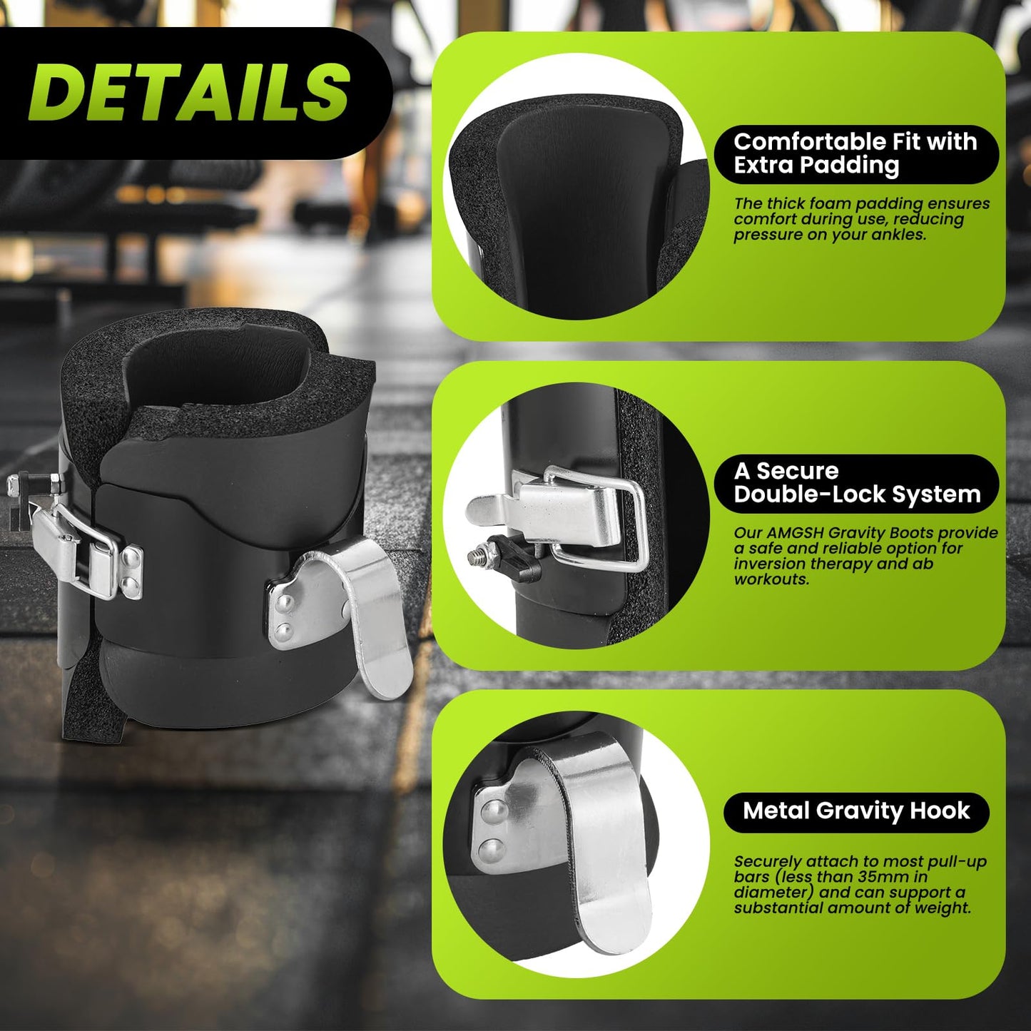 AMGSH Gravity Boots Inversion Boots, Gravity Boots Hanging Upside Down with 2 Gravity Hook, Anti Gravity Inversion Boots for Core Gym Fitness Exerciser, Ab Crunch, Abdominal Sit Up, Hooks Bar Therapy