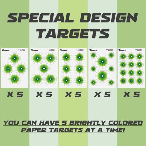 Highwild 12X18 Inch Bullseye Paper Target for Shooting Range Training - 5 Unique Patterns, Suitable for Pistols, Rifles, Airguns - Practice and Improve Your Aim (50)