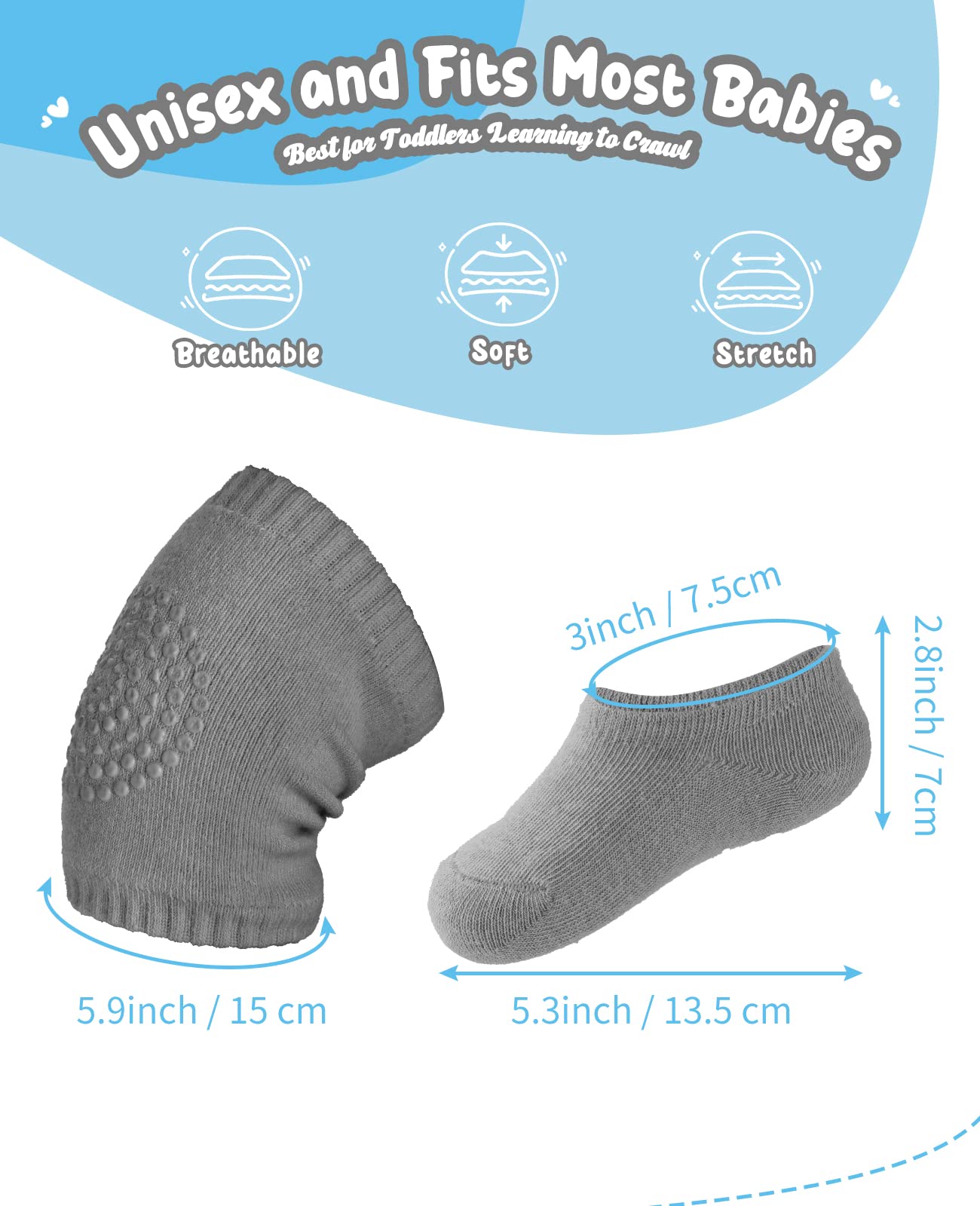 BOSONER Baby Crawling Anti-Slip Knee and Anti Slip Baby Boys Girls Socks Best Infant Gift, Unisex Baby Toddlers Kneepads (Black Dark Grey)