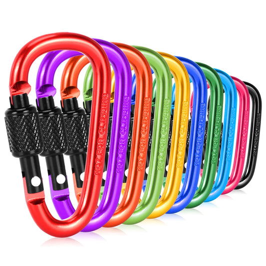 10 Pack Carabiner Clip, 2.28 inch Aluminum D-Ring Shape Locking Carabiners, Snap Hook Sport Accessories for Outdoor Camping Hiking