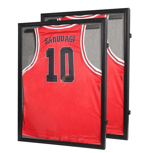 PKHROR Jersey Frame Display Case 2 Pack - Large Lockable Sports Jersey Frame Shadow Box with Uv Protected Acrylic and Hanger for Baseball Basketball Football Soccer Hockey Sport Shirt Linen Black