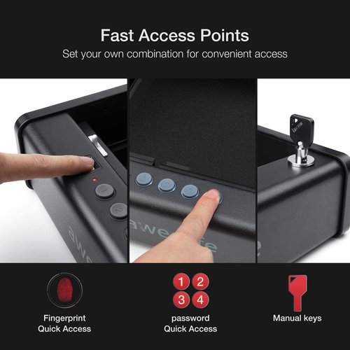 awesafe Gun Safe, Updated Biometric Gun Safes for Pistols, Quick Access Pistol Safe Fingerprint Handgun Safe with Keys and Keypad, Beside Gun Lock Box for Home (Biometric Fingerprint Lock)