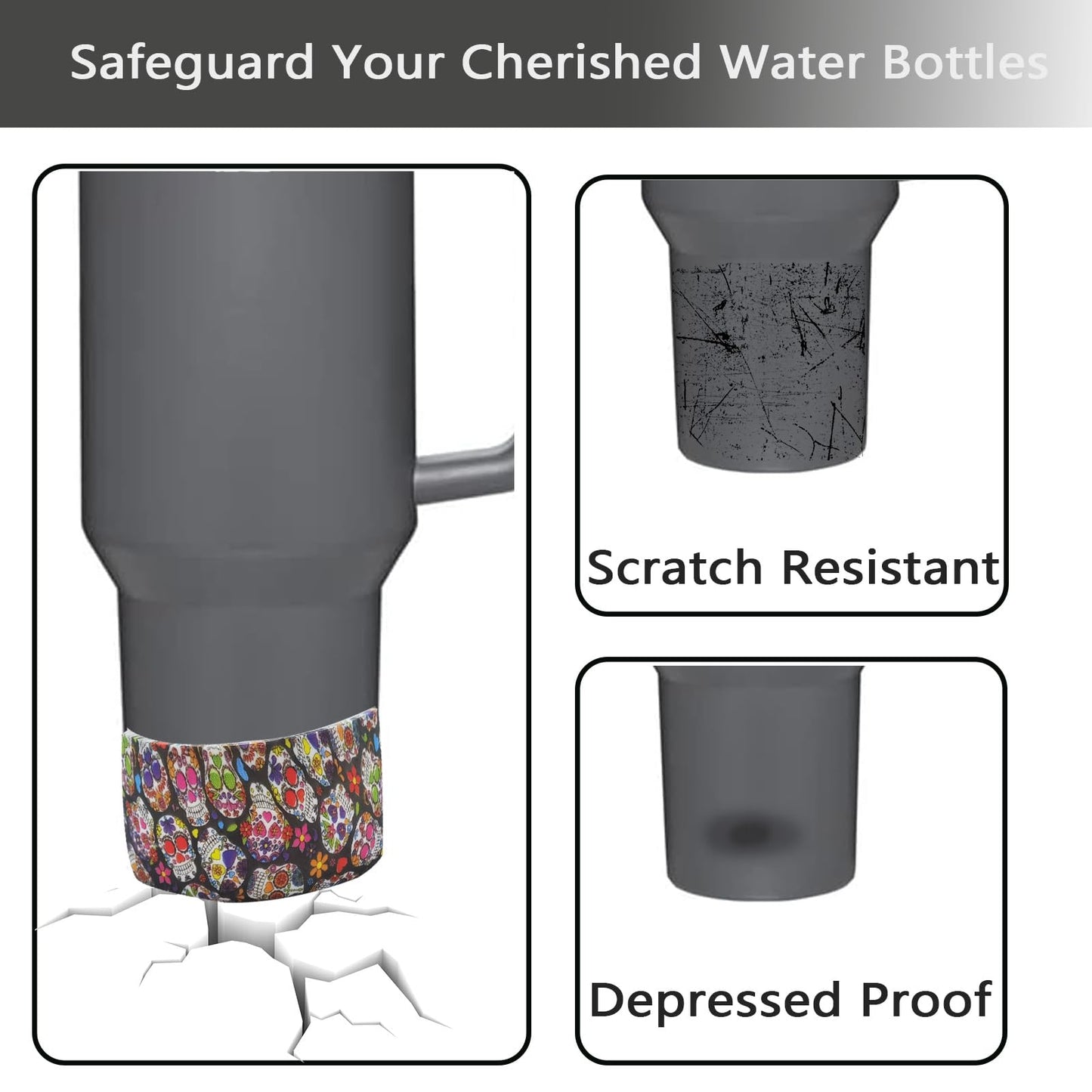 Gliquran Skull Protective Silicone Boot for Stanley Quencher H2.0 40 30 20 oz & IceFlow Flip 30 20 oz,Punk Water Bottle Boots Accessories