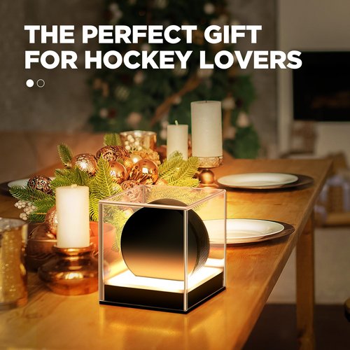 Colingmill Clear Hockey Puck Display Case with LED Light Acrylic Dustproof UV Protection Hockey Puck Holder Stand for Collectibles Storage Display