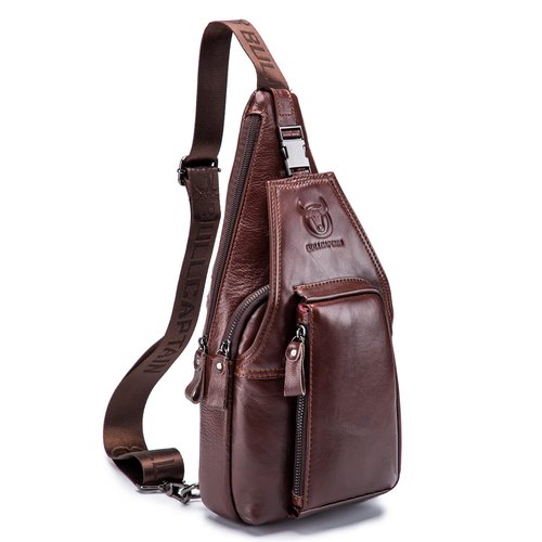 Hebetag Leather Sling Crossbody Bag Casual Daypack for Men Women Outdoor Travel Hiking Camping Fishing Shoulder Chest Pack Day Pack, Brown