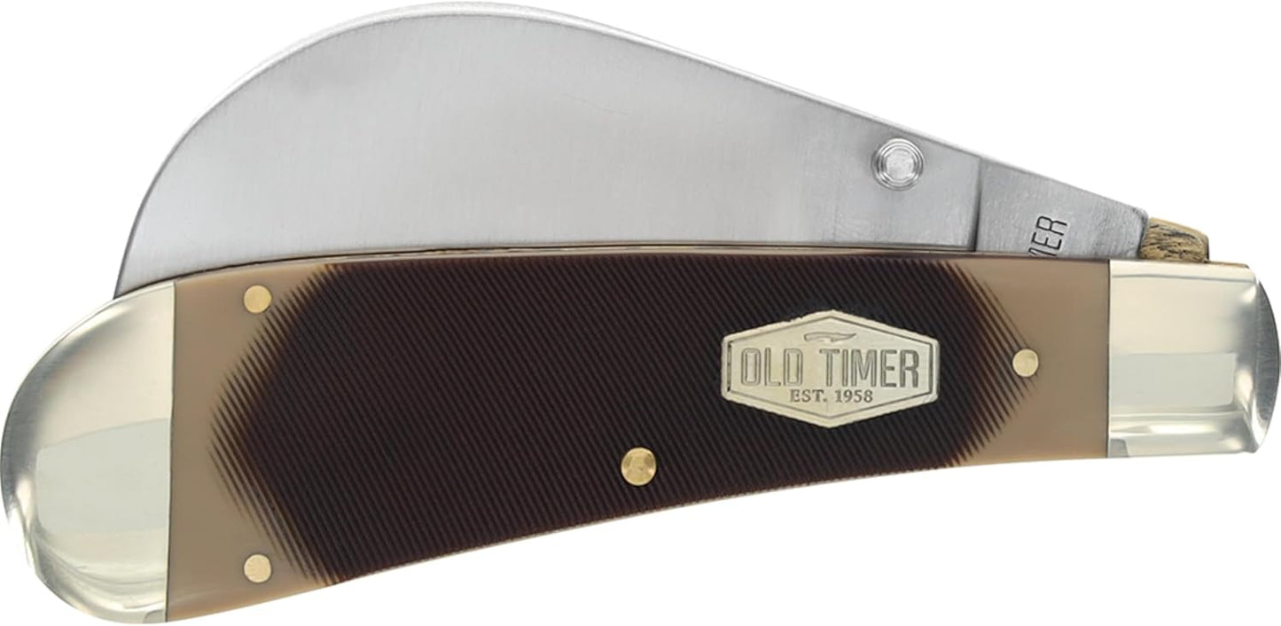 Old Timer 216OT Hawkbill Pruner 7in Traditional Folding Pocket Knife with Belt Clip, 3in High Carbon Stainless Steel Pruner Blade, and Sawcut Handle for EDC, Pruning, Gardening, Weeding, and Outdoors