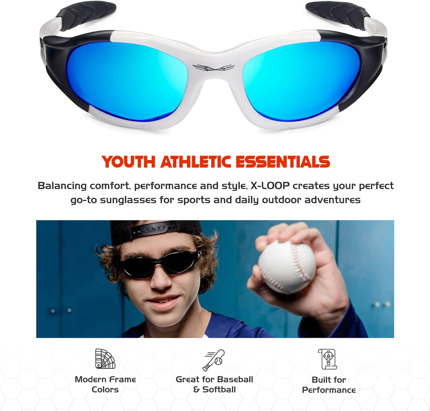 Polarized Youth Sports Sunglasses for Boys & Teens (Ages 8-16) - UV400 Baseball Wraparound