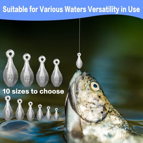 Realspring 30 Pcs Bank Fishing Weights Sinkers Bank Sinkers Freshwater Saltwater Weighters for Fishing, 5g, 10g, 15g, 20g, 25g, 28g, 40g, 50g, 60g, 70g