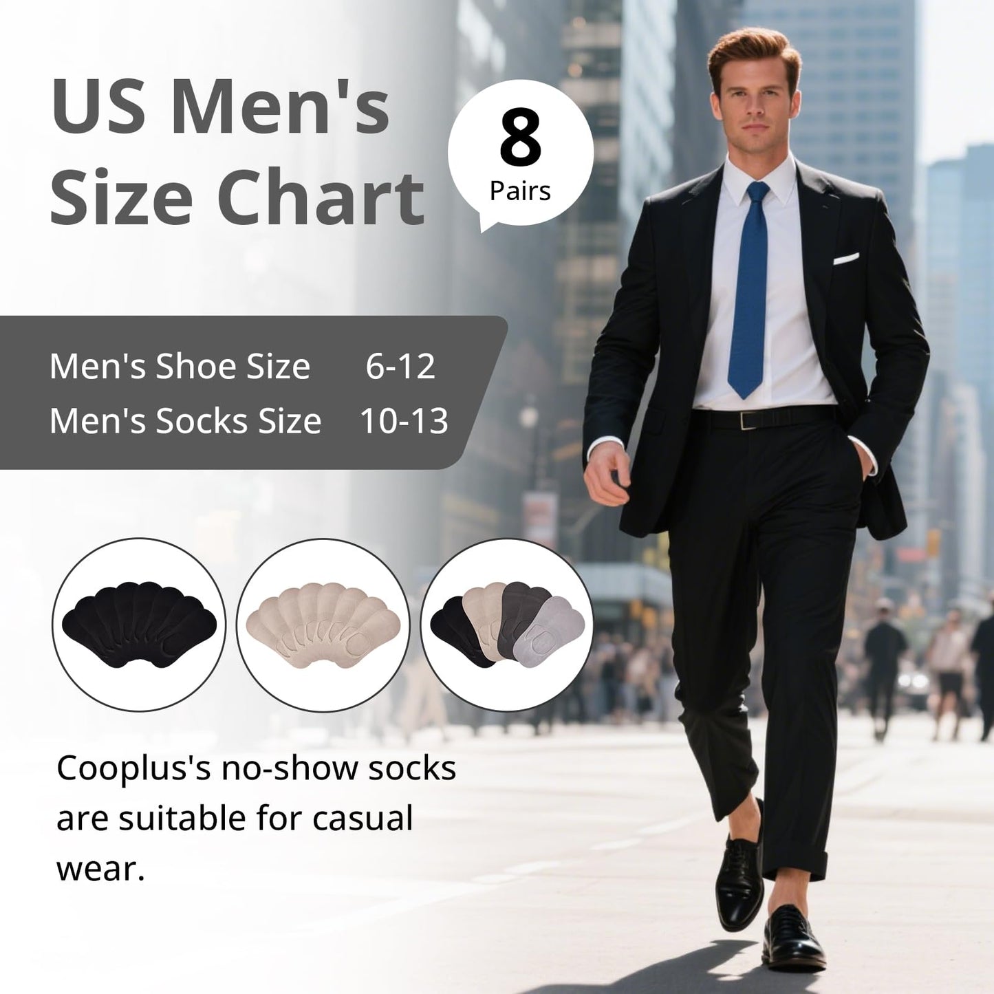 Cooplus 8 Pairs No Show Socks Men Non Slip Low Cut Cotton Invisible Socks for Loafer Flats