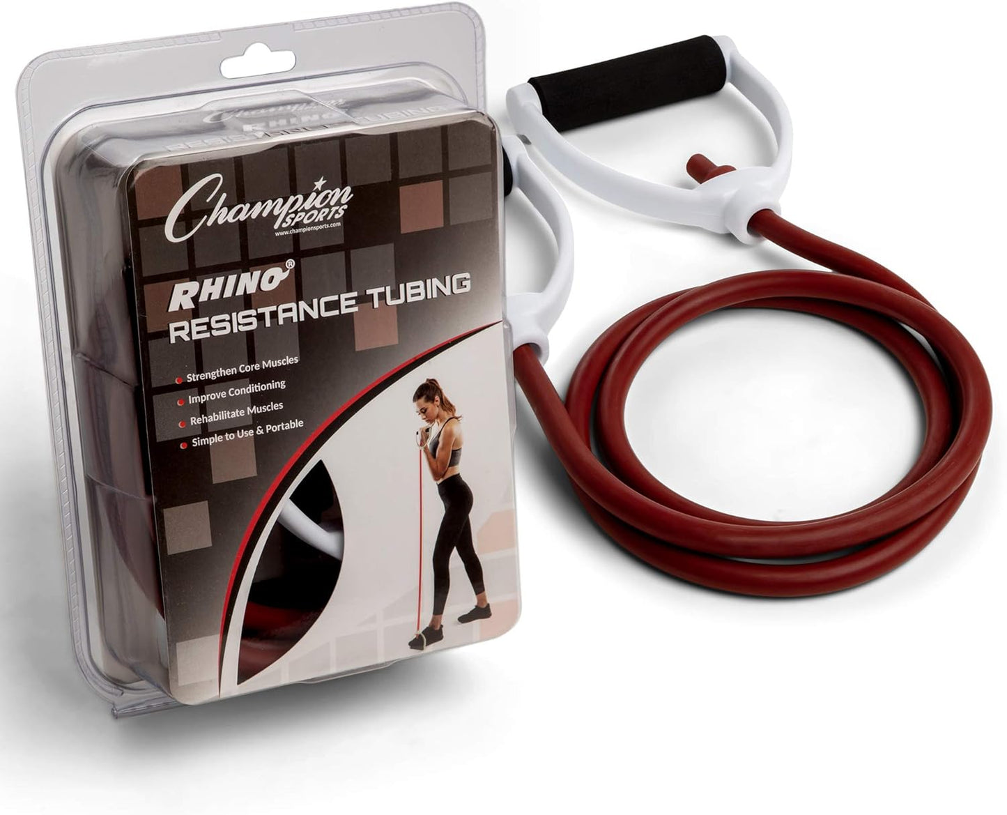 Champion Sports Resistance Tube Bands for Men and Women, Durable Stretch Fitness Band for Strength Training, Stretching, Rehabilitation- Premium Home Workout Equipment- 40 Lbs Resistance Tubing-Maroon
