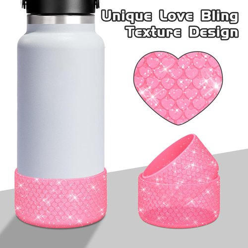 WUQID Protective Bling Heart Texture Silicone Boot Sleeve Compatible with Stanle Tumbler 40oz 30oz 20oz & 12-24oz Hydroo Sport Flask Bottles, Anti-Slip Bottle Bottom Sleeve Cover for 2.8-2.95in Bottom