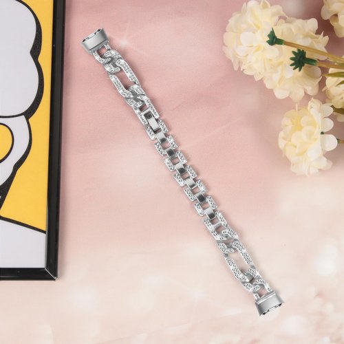 Yimofy Metal Band Compatible with Fitbit Luxe Bands for Women Shiny Rhinestone Bracelet Strap Adjustable Replacement Bands for Fitbit Luxe Tracker (Silver)