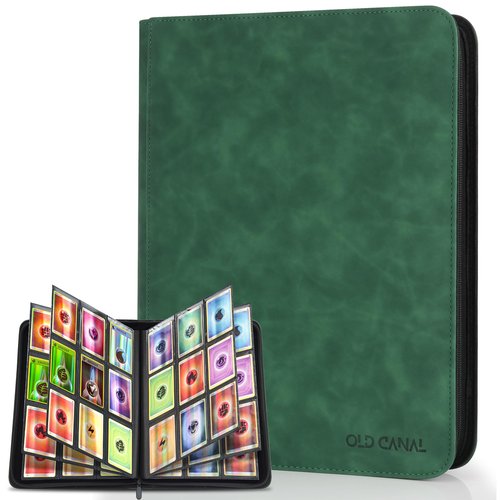 Old Canal Trading Card Binder, 9 Pocket Card Album Folder Hold Up to 540 Cards, Premium and Durable Zipper Binder, Cards Holder Album for MTG, TCG, Baseball Cards, Football Cards (Dark Green)