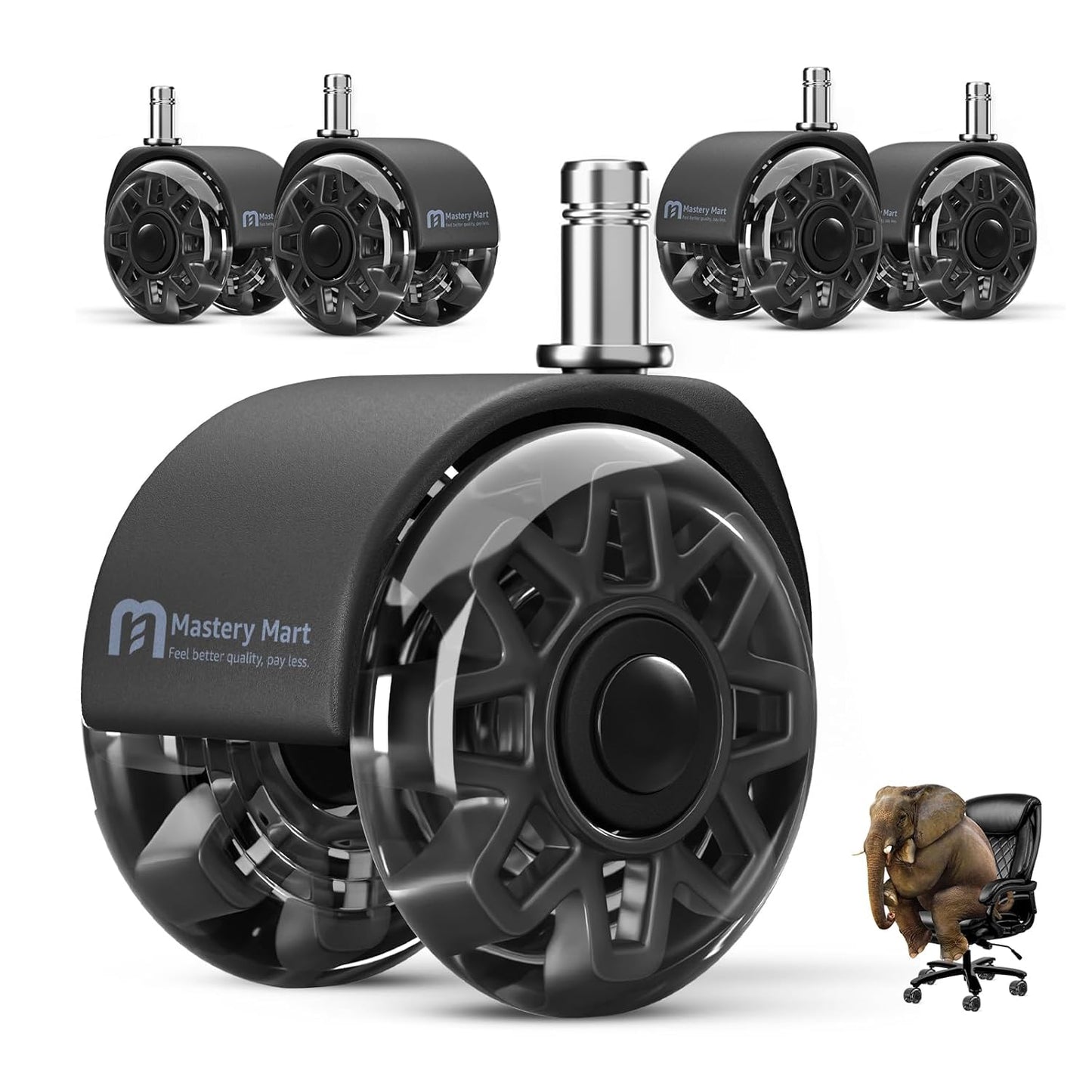 Mastery Mart Office Chair Caster Wheels for Hardwood Floors, Heavy Duty and Quiet Smooth Rollerblade Wheels for Office Chair, Universal Size (11x22mm), Suitable for Most Chairs