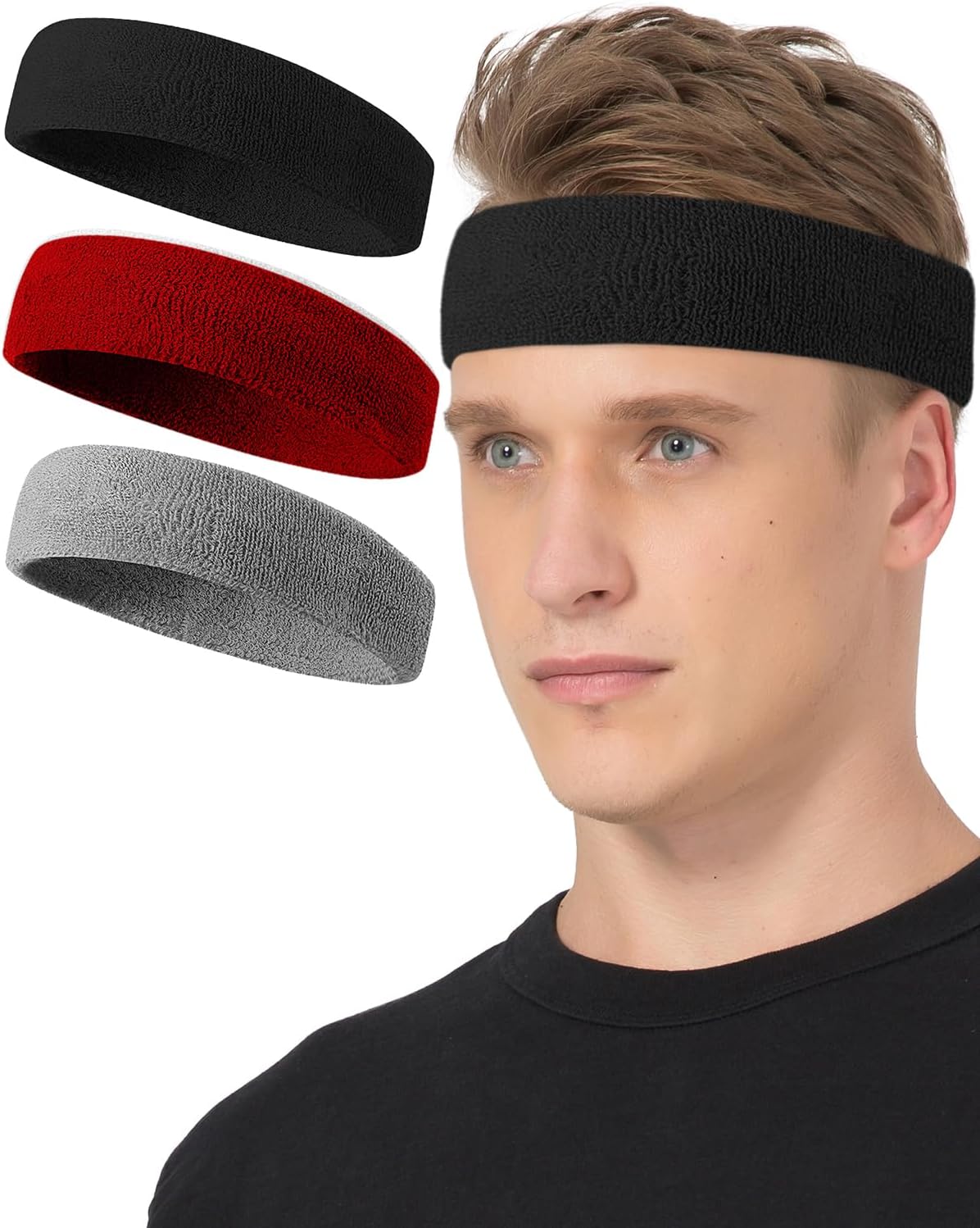 Tanluhu Sweatbands Sport Headbands for Working Out, Execise, Tennis, Basketball, Running - Terry Cloth Athletic Sweat Cotton Headband Outdoor for Men & Women