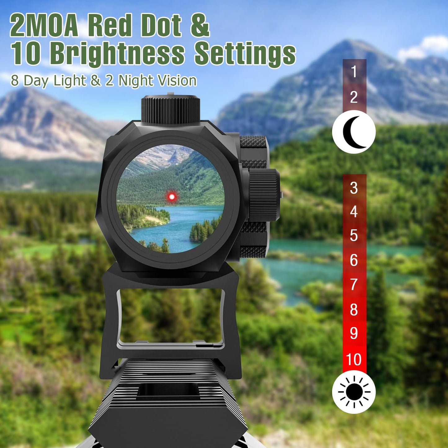 Motion Awake Red Dot Sight 1x20mm 2 MOA Red Dot Optics 10 Level Brightness Rifle Scope Reticle Sights with Co-Witness Riser and Low-Profile, Fits 20mm Rail Mount, IPX7 Waterproof, 1000G Shockproof