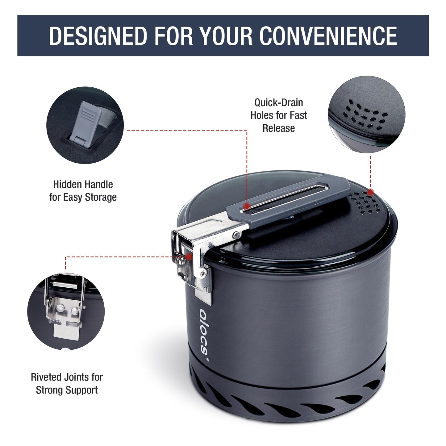 Alocs 1.4L Camping Pot, Lightweight Camping Cookware with Heat Exchanger, Portable Durable Camping Essentials Cooking Set for Backpacking Hiking Traveling