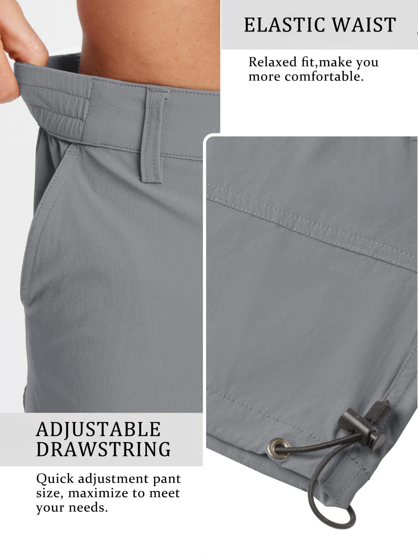 TACVASEN Mens Long Shorts Quick Dry Cargo Hiking Stretch Capri Pants Elastic Waist 3/4 Shorts Casual Below Knee Travel Bike Golf Light Grey