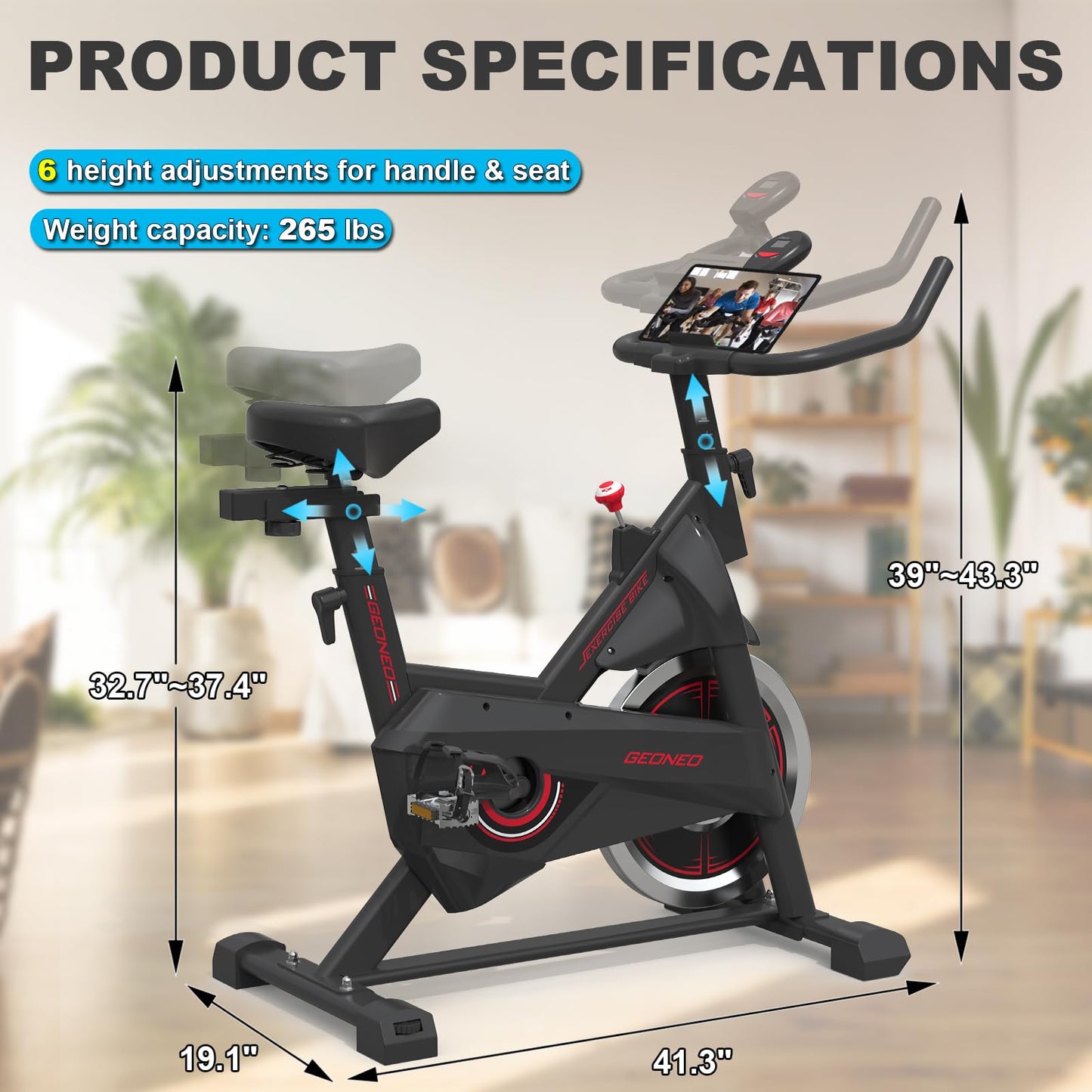 Exercise Bike, Adjustable Resistance Silent Belt Drive, Indoor Cycling Bike for Home Cardio, Fitness Stationary Bike with Tablet Mount & Comfortable Seat Cushion