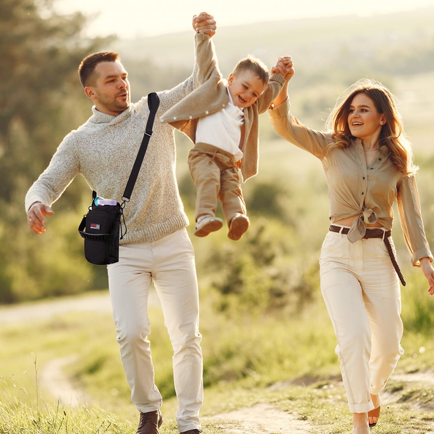 32 oz - 64 oz Black Neoprene Bottle Holder with Strap and Pocket for Walking, Travel and Hiking