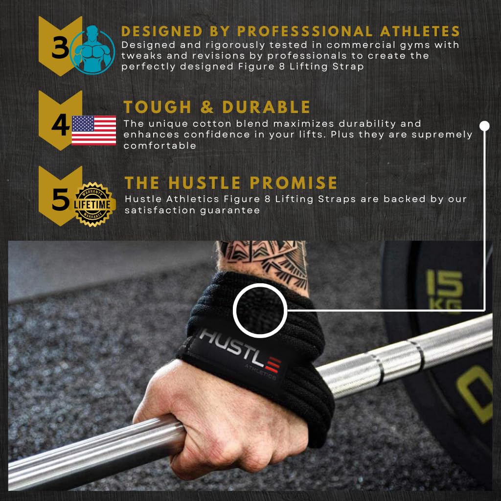 Figure 8 Lifting Straps - Weightlifting Strap Set for Advanced Wrist Support - Exercise Accessories and Gym Workout Equipment for Men and Women to Eliminate Grip Fatigue - Weight Lifting Straps (Black, Medium)