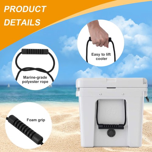 SoeKoa Cooler Replacement Handles Rope, Cooler Handle Replacement Compatible with Yeti Tundra & Rtic Coolers, Yeti Cooler Handles Black (2 Pack)