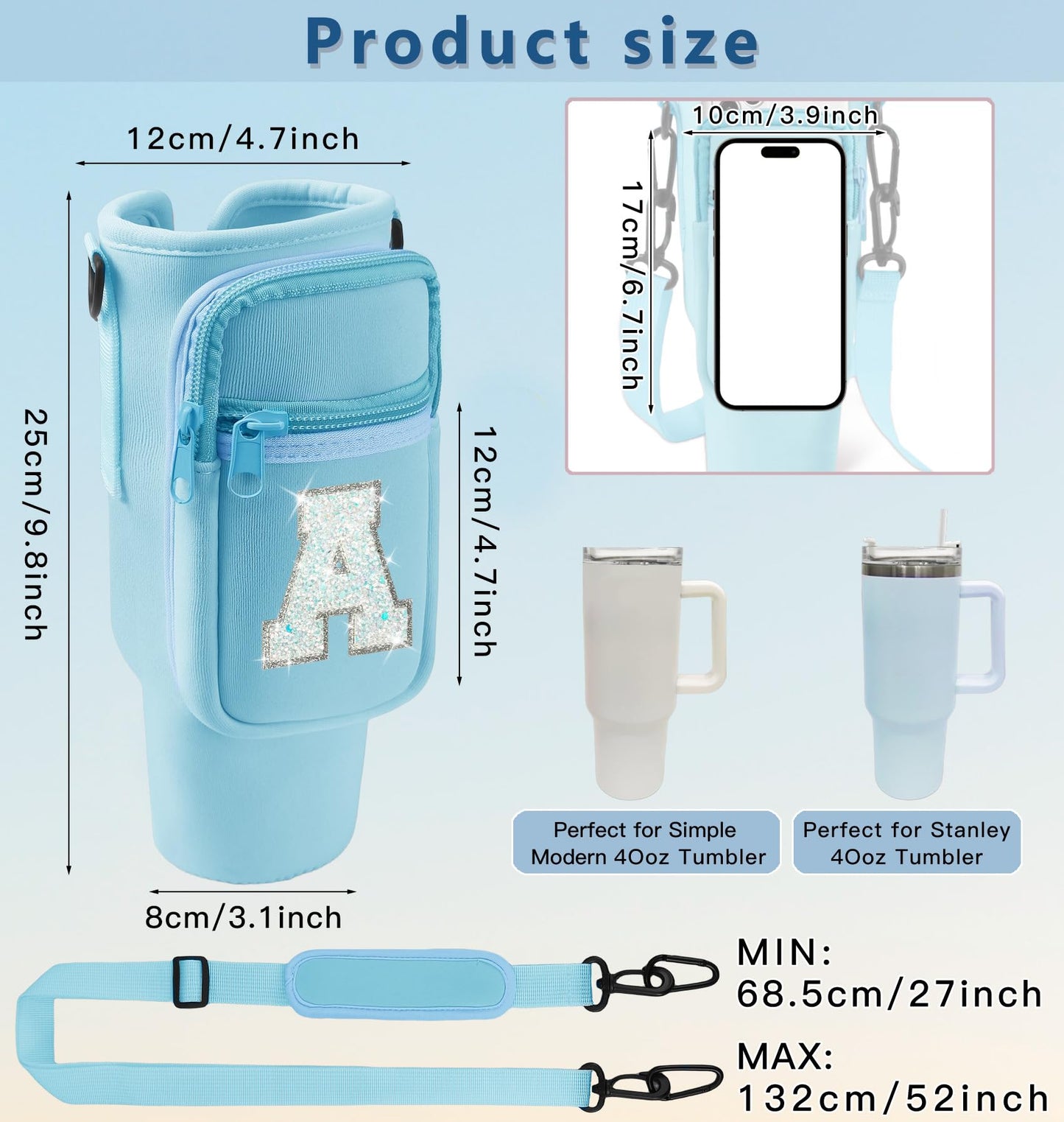 Janhavi Initial Water Bottle Holder for Stanley 40 oz Tumbler, Mom Birthday Gift, Mum