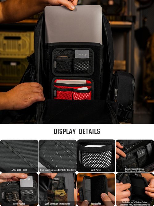 TACTICAL_GEEK TCM3 Mini EDC Organizer Board, Backpack Accessories with Open Pocket & Mesh Pocket, Utility Admin Bag Insert Panel Hook and Loop Modular Organizer for Daily Carry(Black)