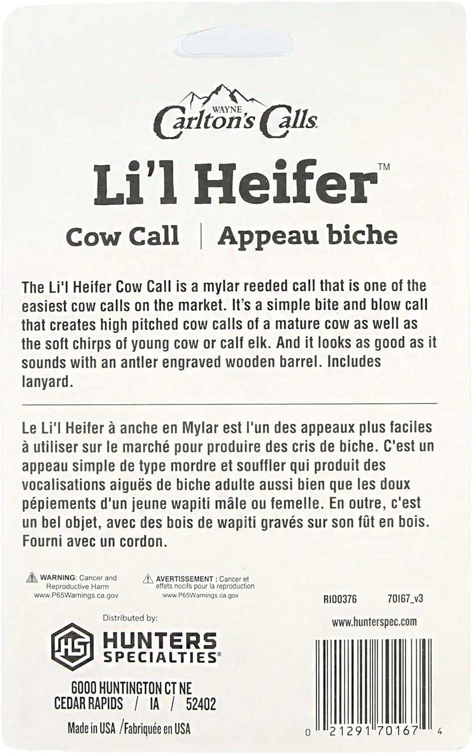 Hunters Specialties Li'l Heifer Cow Call - Easy-to-Use Pinch-Reed Realistic Cow Moos & Bleats Sounds Elk Call (Lanyard Included)